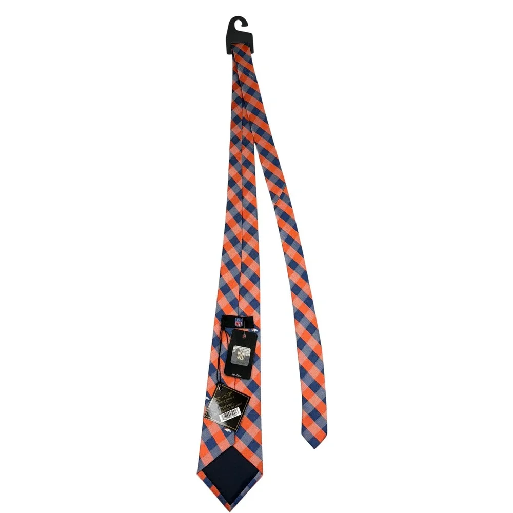 Denver Broncos NFL Mens Necktie‎ Orange Blue Gingham Eagles Wings Football NWT